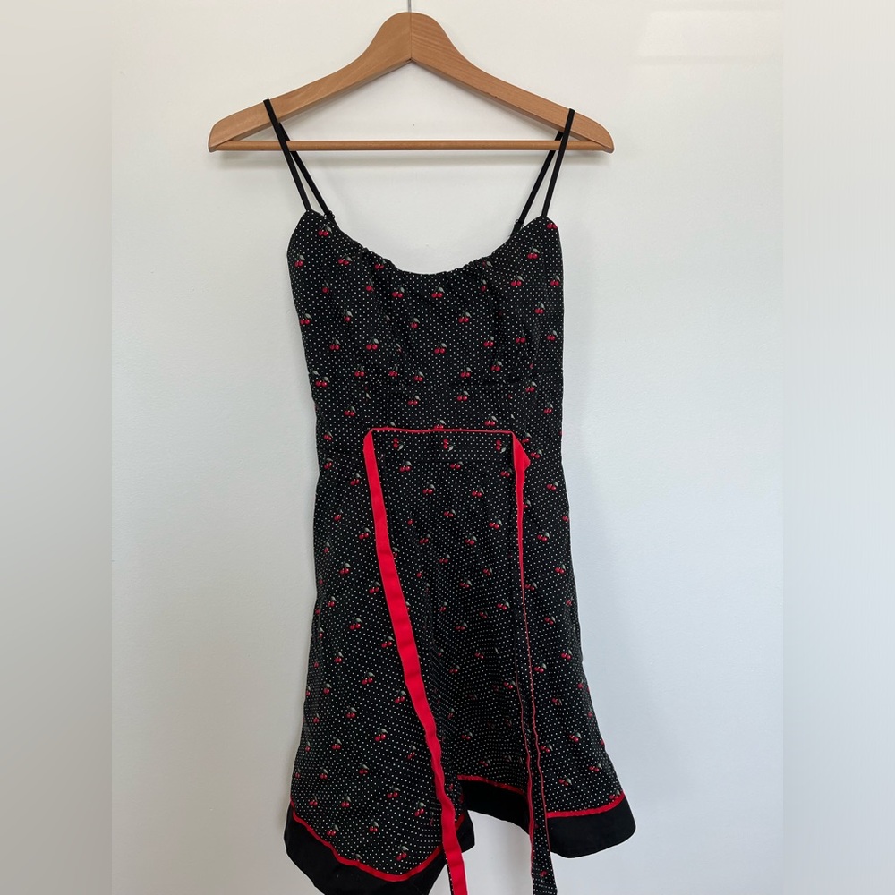 Suzy Shier Black Dress with Red Cherry Polka Dot Print